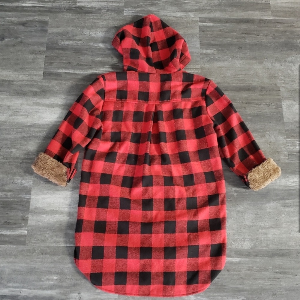 Red Black Plaid Howel's Hoodie Button Down - Picture 3 of 4